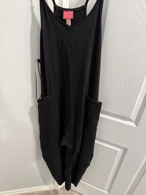 Paisley Sky Black Maternity Romper with Pink Label